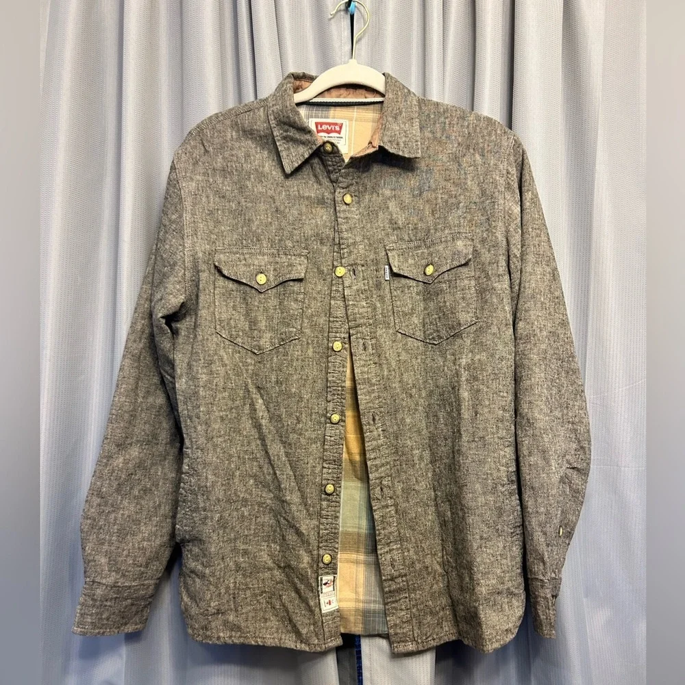 Levi's Men's grey Chambray button flannel lined Long Slv Shirt shacket S sk0024